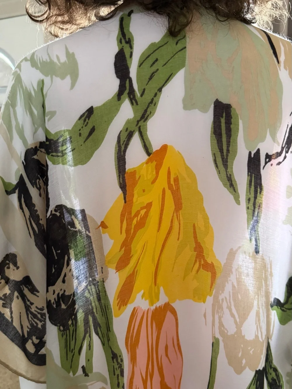 Floral Open Front Kimono in White, Green & Bright Accents